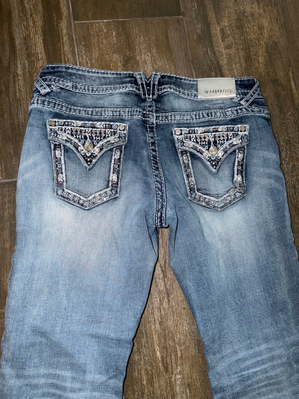 Vigoss The New York Boot Cut Blue Denim Pocket Jeans with Bling Accent